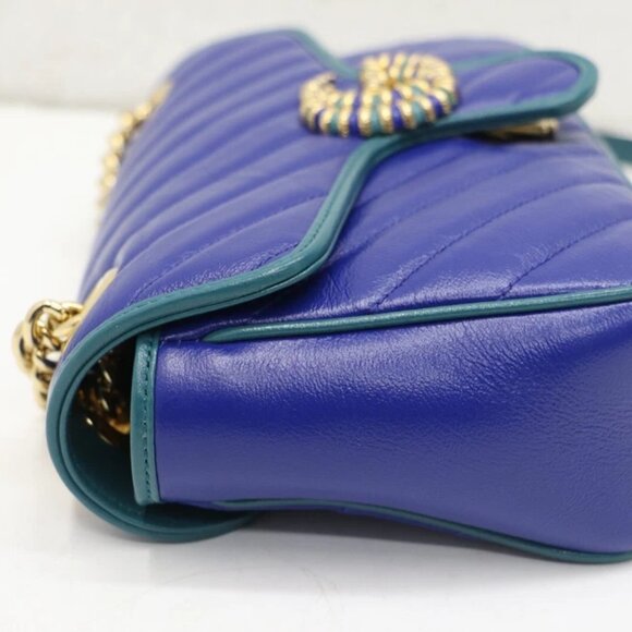 Gucci GG Marmont Small Shoulder Bag Blue Matelassé Leather - Picture 12 of 13
